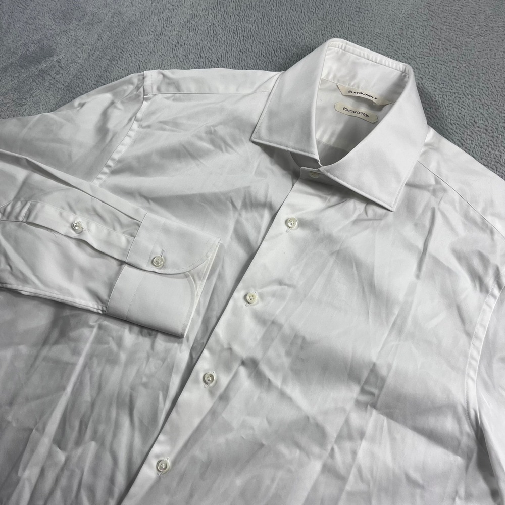 Suitsupply Mens White Egyptian Cotton Slim Fit Spread Collar Dress Shirt 16 41